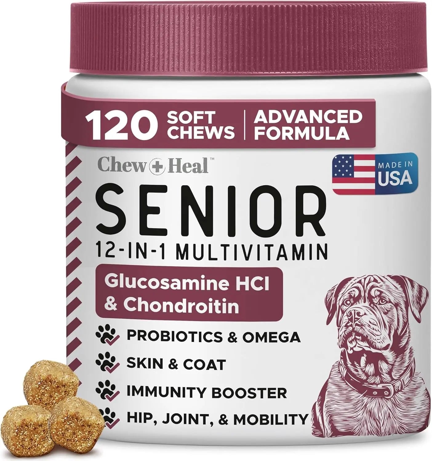 Senior Dog Multivitamin Joint Support Glucosamine Omega Soft Chews 120Ct 120 Count