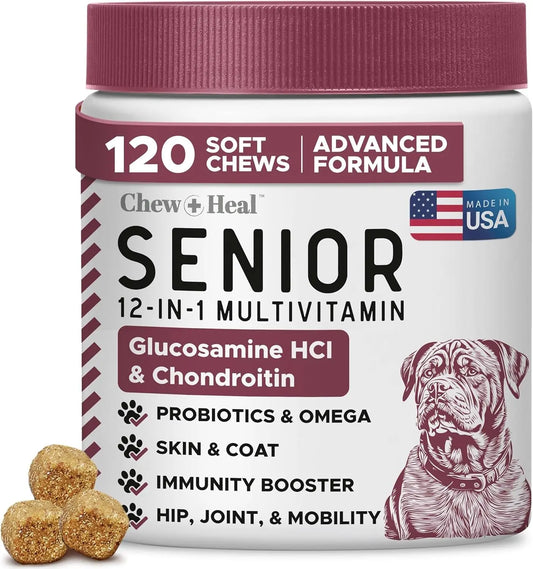 Senior Dog Multivitamin Joint Support Glucosamine Omega Soft Chews 120Ct 120 Count