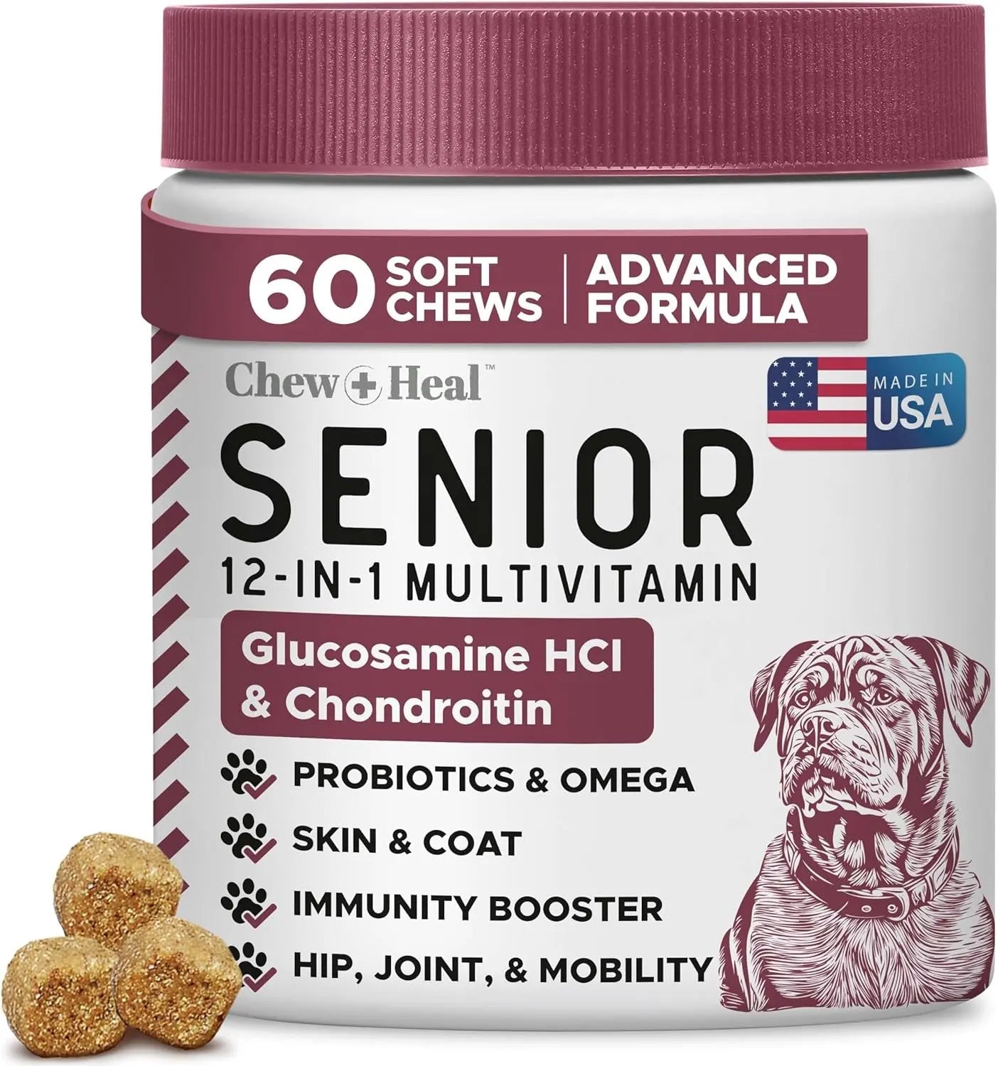 Senior Dog Multivitamin Joint Support Glucosamine Omega Soft Chews 120Ct 60 Count