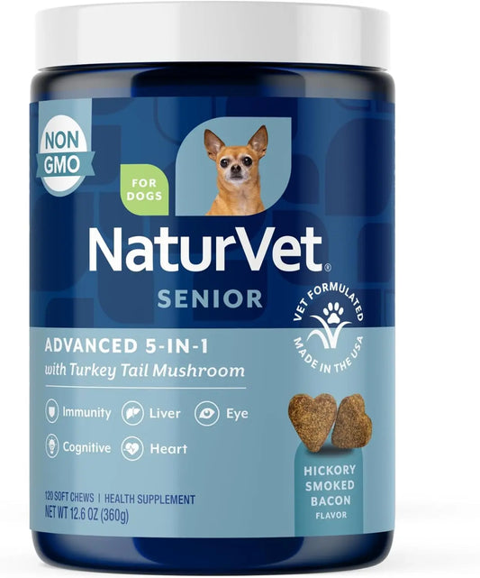 Senior Dog Supplement 5-in-1 Immune Heart Liver Support Soft Chews 120ct