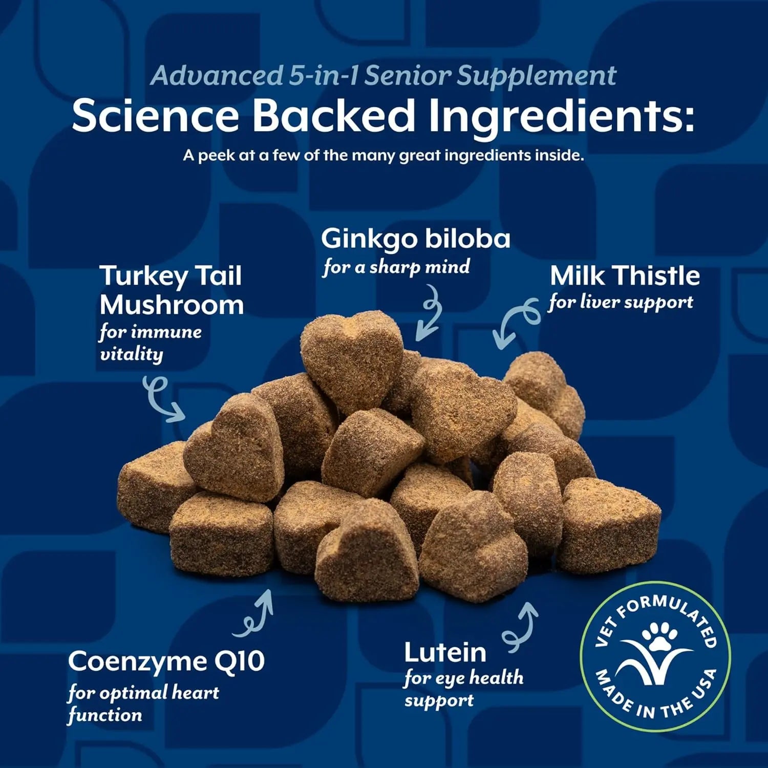 Senior Dog Supplement 5-in-1 Immune Heart Liver Support Soft Chews 120ct