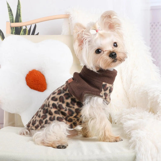 Small Dog Fleece Sweater Leopard Warm Puppy Pullover XS–L (7 color options)