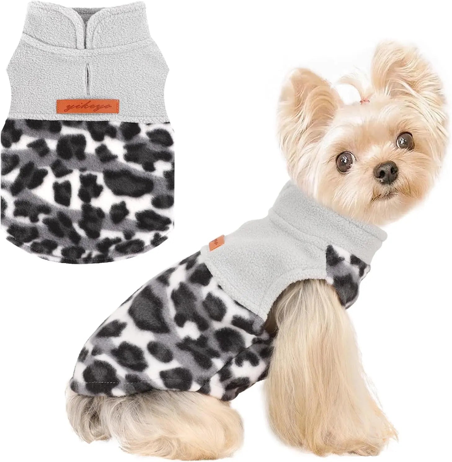 Small Dog Fleece Sweater Leopard Warm Puppy Pullover XS–L (7 color options) Grey Leopard
