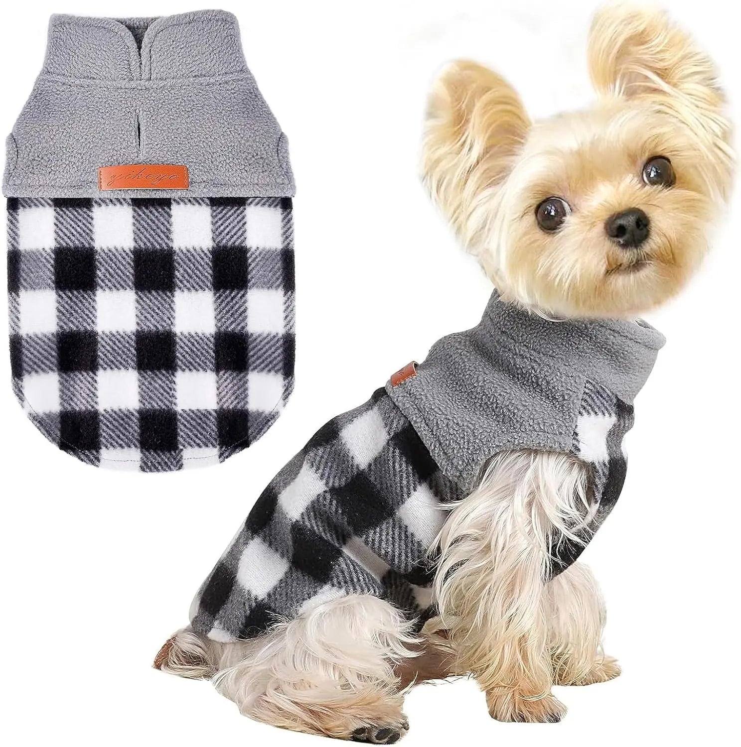 Small Dog Fleece Sweater Leopard Warm Puppy Pullover XS–L (7 color options) Grey Plaid