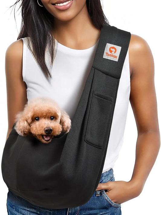 Small Dog Sling Carrier Breathable Wrap Pet Pouch Dogs Cats 3–10 lbs -all colors Black M - Classic Pocket Classic Strap