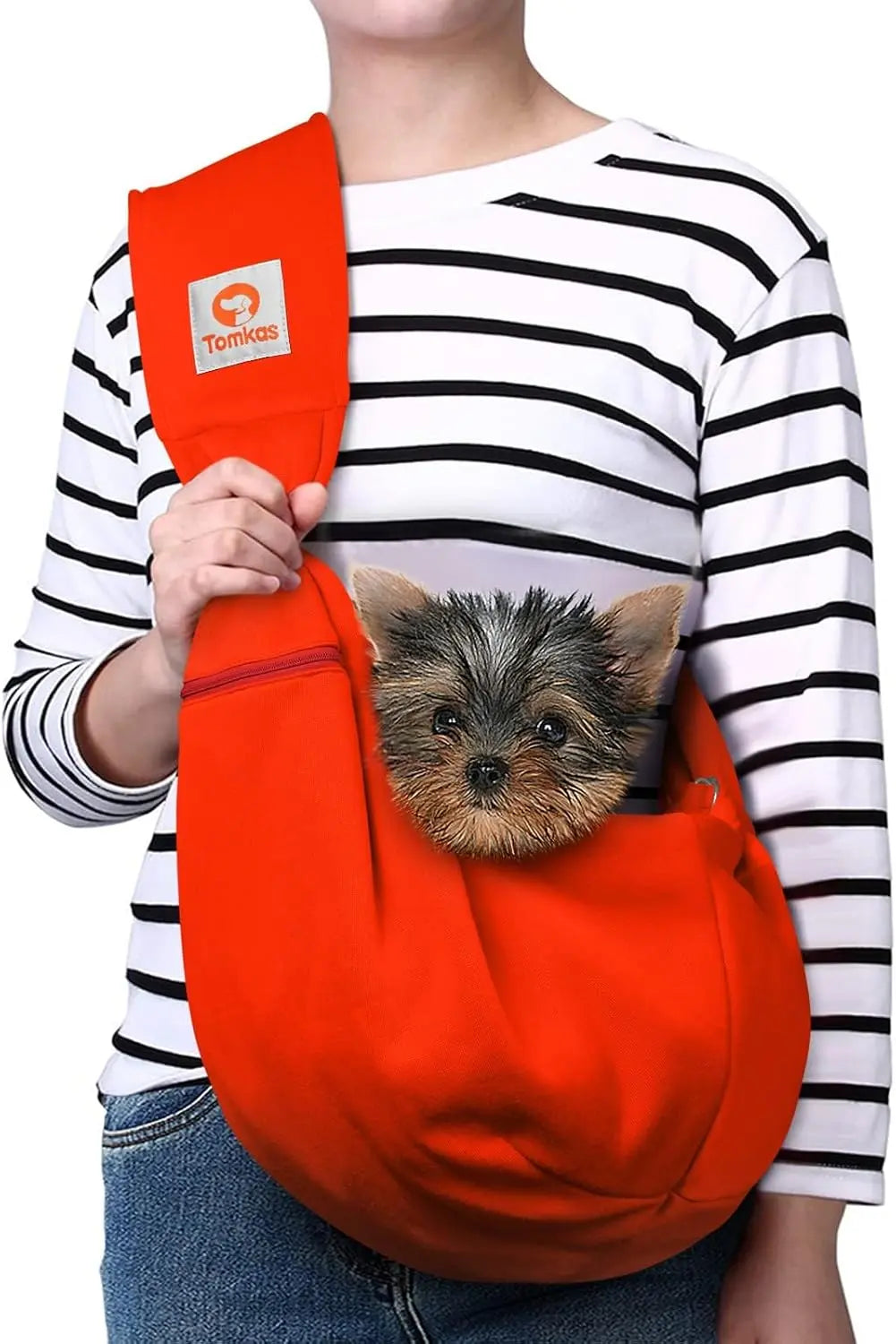 Small Dog Sling Carrier Breathable Wrap Pet Pouch Dogs Cats 3–10 lbs -all colors Red M - Zipper Pocket Classic Strap
