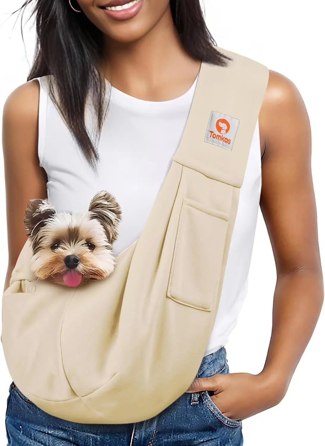 Small Dog Sling Carrier Breathable Wrap Pet Pouch Dogs Cats 3–10 lbs -all colors Cream M - Classic Pocket Classic Strap