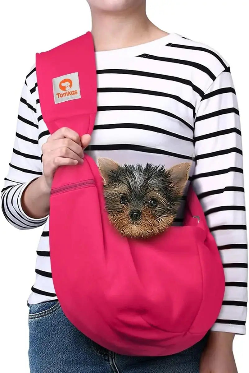 Small Dog Sling Carrier Breathable Wrap Pet Pouch Dogs Cats 3–10 lbs -all colors Rosered M - Zipper Pocket Adjustable Strap