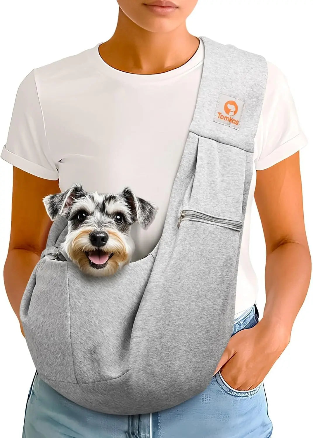 Small Dog Sling Carrier Breathable Wrap Pet Pouch Dogs Cats 3–10 lbs -all colors Grey M - Zipper Pocket Classic Strap