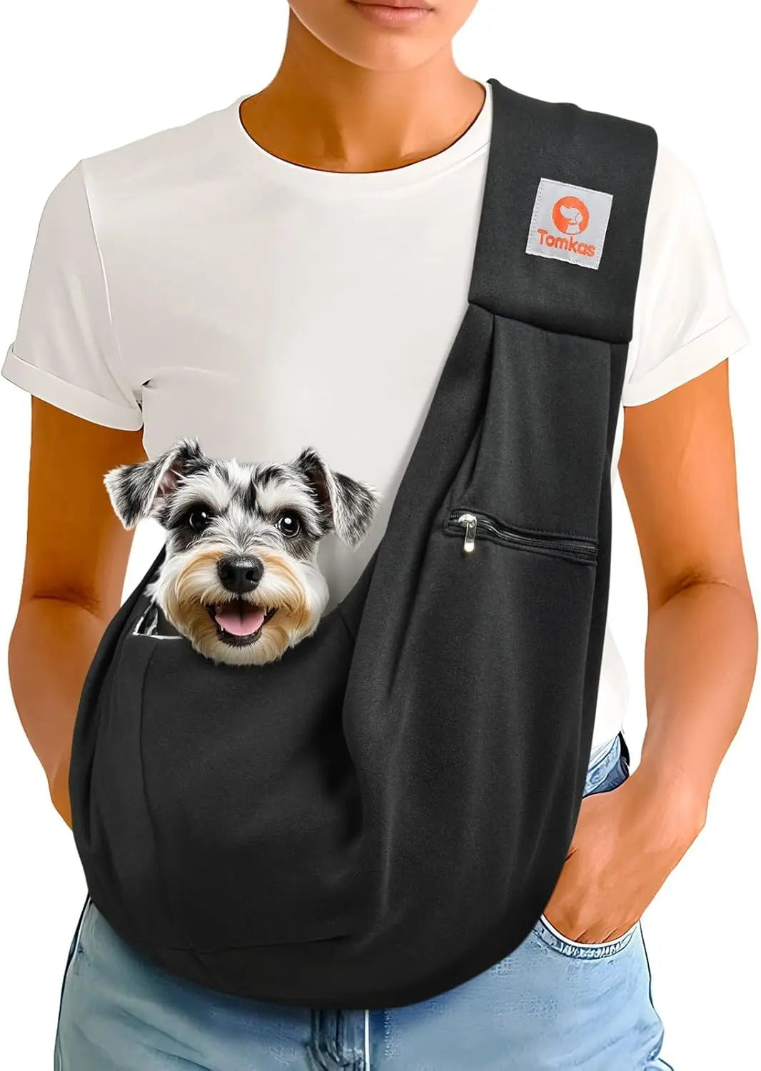 Small Dog Sling Carrier Breathable Wrap Pet Pouch Dogs Cats 3–10 lbs -all colors Black M - Zipper Pocket Classic Strap