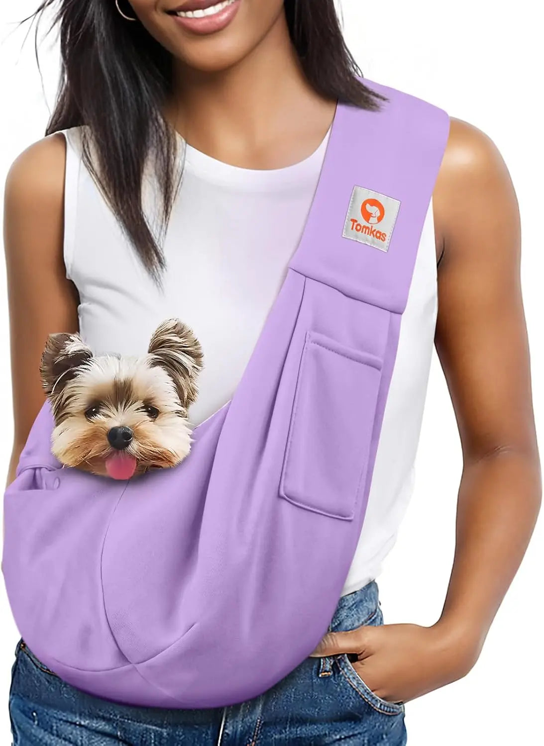Small Dog Sling Carrier Breathable Wrap Pet Pouch Dogs Cats 3–10 lbs -all colors Lightpurple M - Classic Pocket Classic Strap