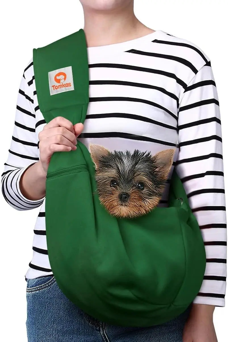 Small Dog Sling Carrier Breathable Wrap Pet Pouch Dogs Cats 3–10 lbs -all colors Emerald Green M - Zipper Pocket Adjustable Strap