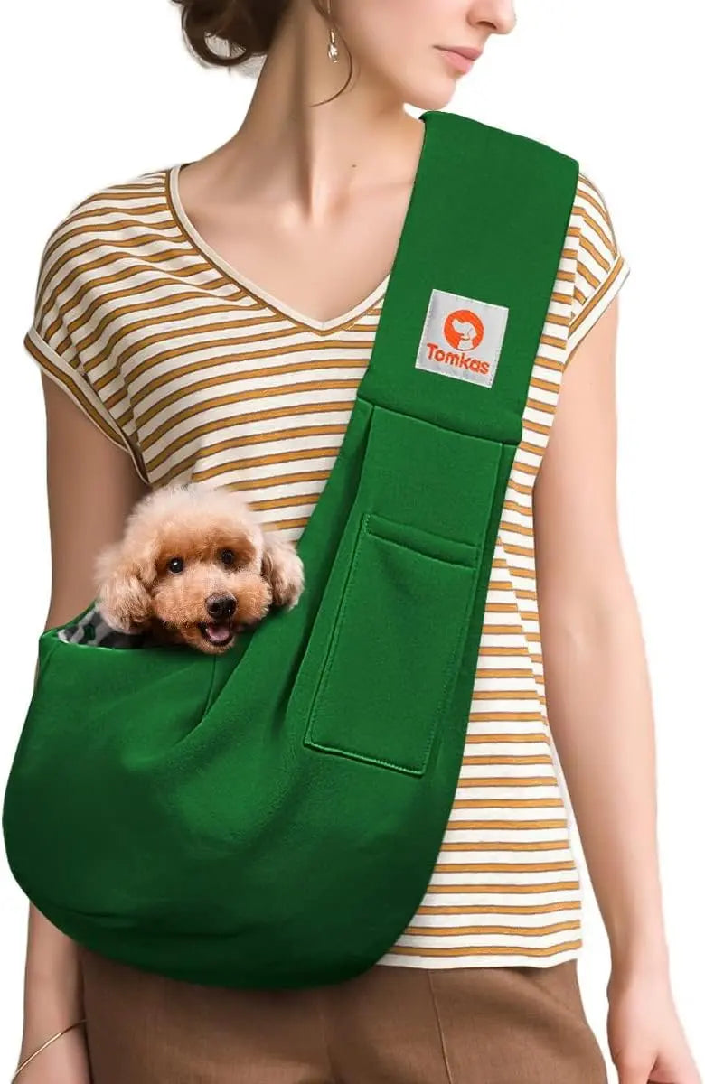 Small Dog Sling Carrier Breathable Wrap Pet Pouch Dogs Cats 3–10 lbs -all colors Emerald Green M - Classic Pocket Classic Strap