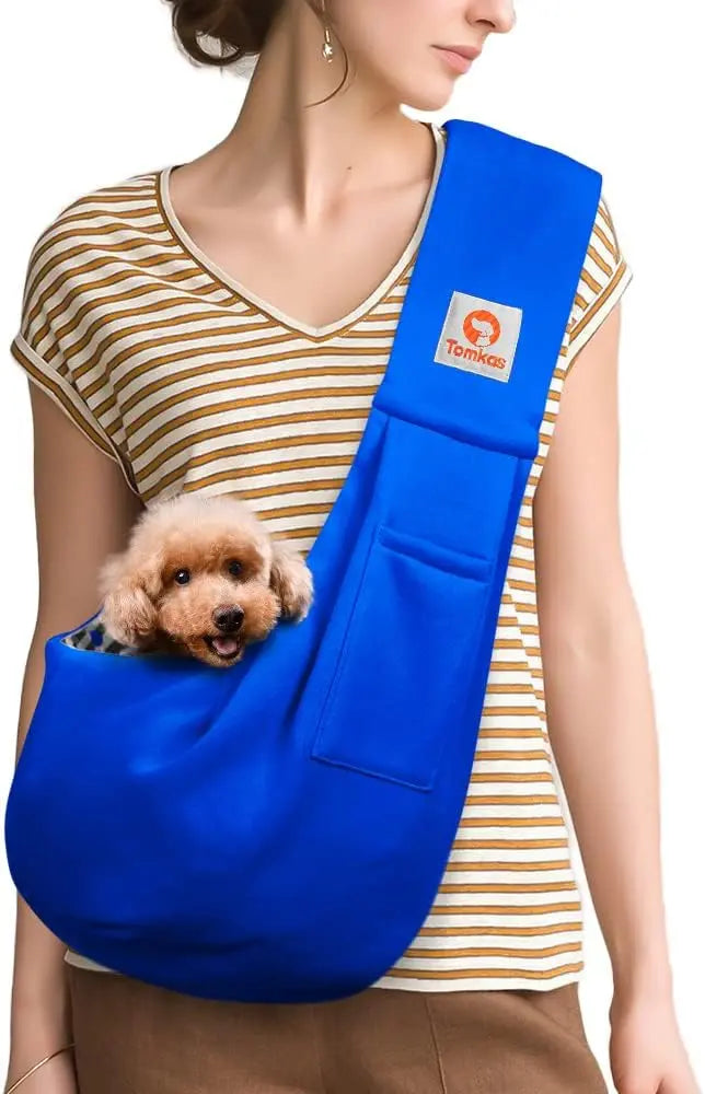 Small Dog Sling Carrier Breathable Wrap Pet Pouch Dogs Cats 3–10 lbs -all colors Royal Blue M - Classic Pocket Classic Strap