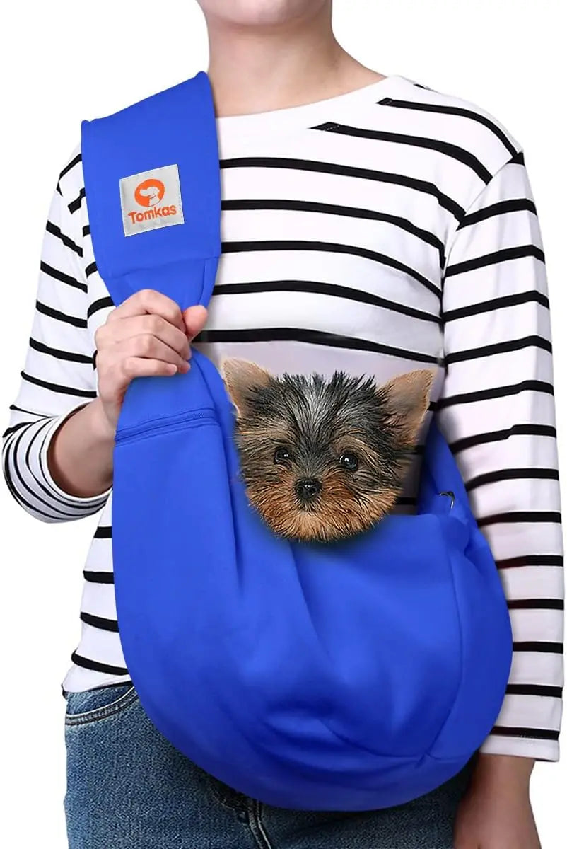 Small Dog Sling Carrier Breathable Wrap Pet Pouch Dogs Cats 3–10 lbs -all colors Royal Blue M - Zipper Pocket Adjustable Strap