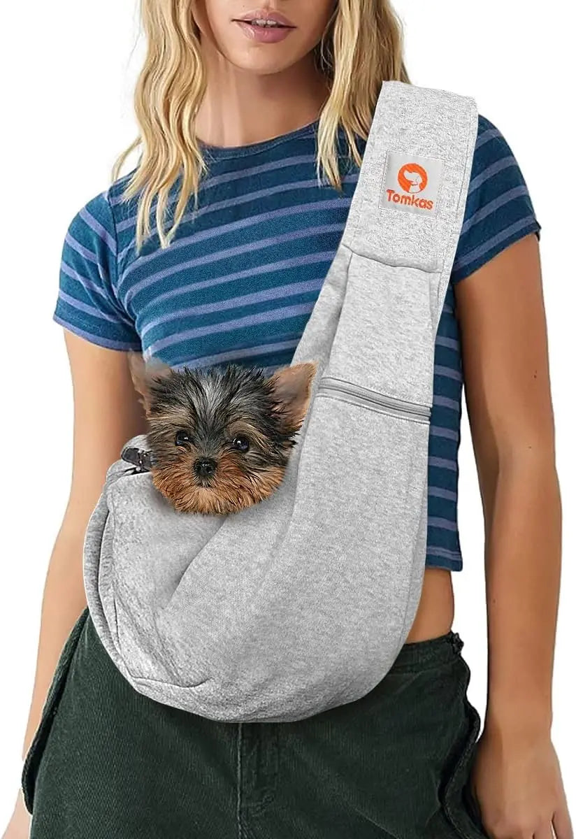 Small Dog Sling Carrier Breathable Wrap Pet Pouch Dogs Cats 3–10 lbs -all colors Gray M - Zipper Pocket Adjustable Strap