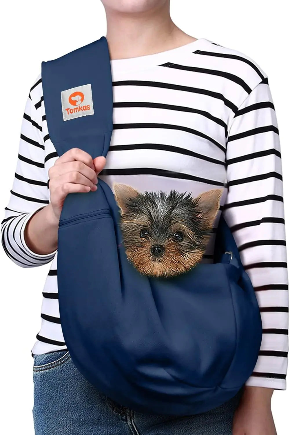 Small Dog Sling Carrier Breathable Wrap Pet Pouch Dogs Cats 3–10 lbs -all colors Darkblue M - Zipper Pocket Adjustable Strap