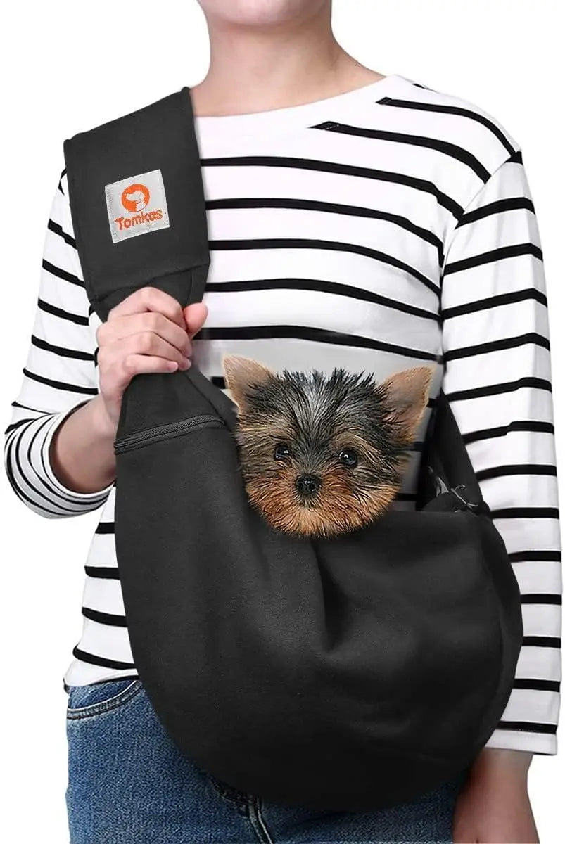 Small Dog Sling Carrier Breathable Wrap Pet Pouch Dogs Cats 3–10 lbs -all colors Black M - Zipper Pocket Adjustable Strap