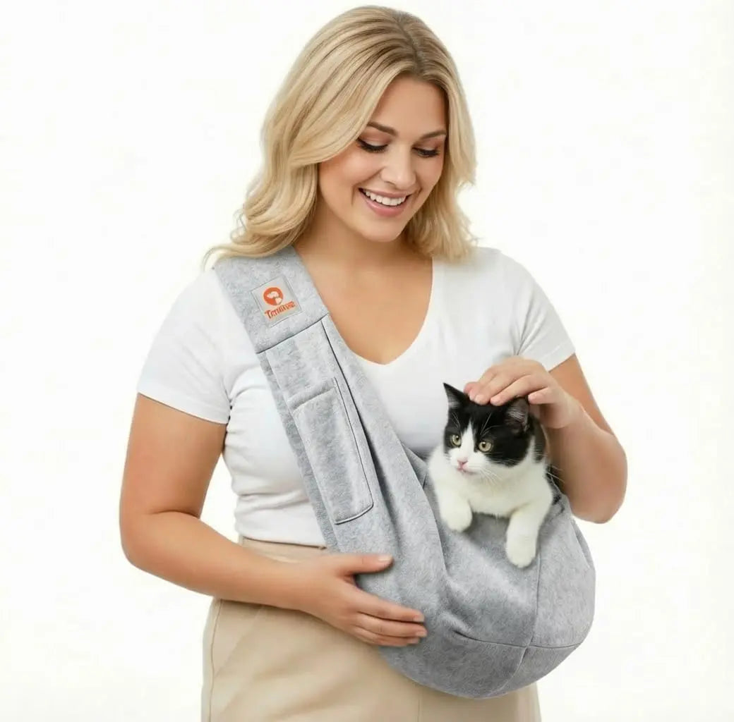 Small Dog Sling Carrier Breathable Wrap Pet Pouch Dogs Cats 3–10 lbs -all colors Gray M - Classic Pocket Classic Strap