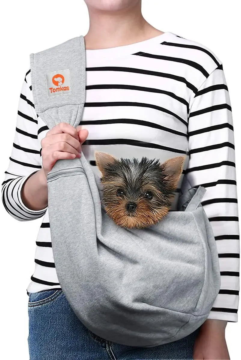 Small Dog Sling Carrier Breathable Wrap Pet Pouch Dogs Cats 3–10 lbs -all colors Grey M - Zipper Pocket Adjustable Strap