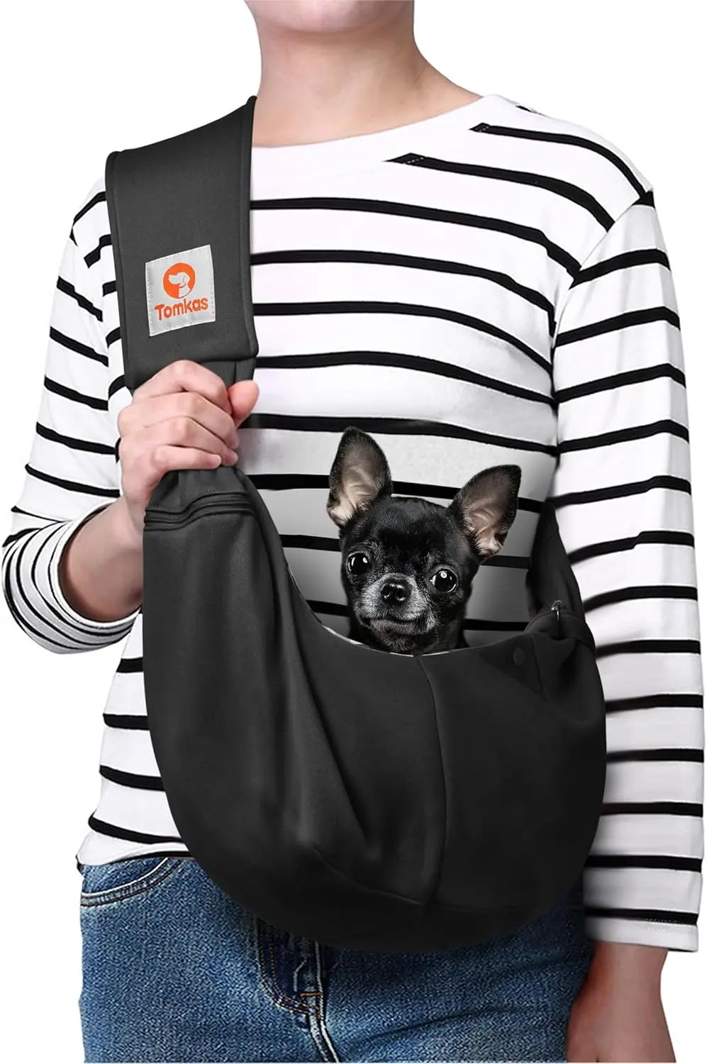 Small Dog Sling Carrier Breathable Wrap Pet Pouch Dogs Cats 3–10 lbs -all colors Black S - Zipper Pocket Adjustable Strap