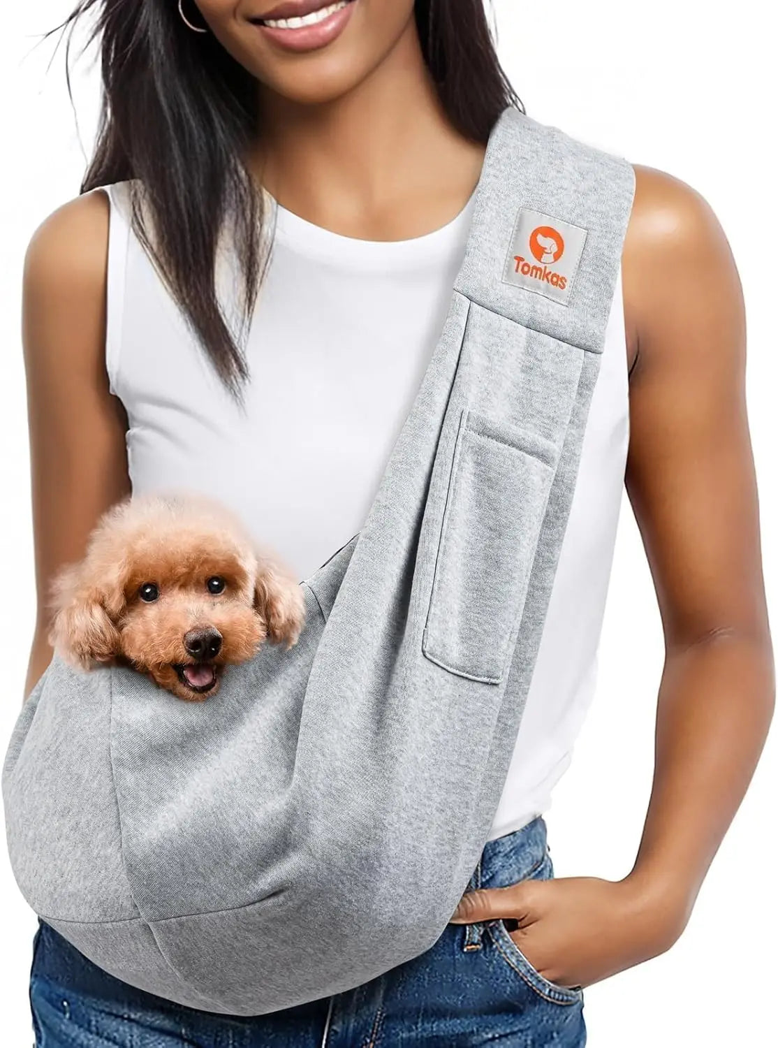 Small Dog Sling Carrier Breathable Wrap Pet Pouch Dogs Cats 3–10 lbs -all colors Grey M - Classic Pocket Classic Strap