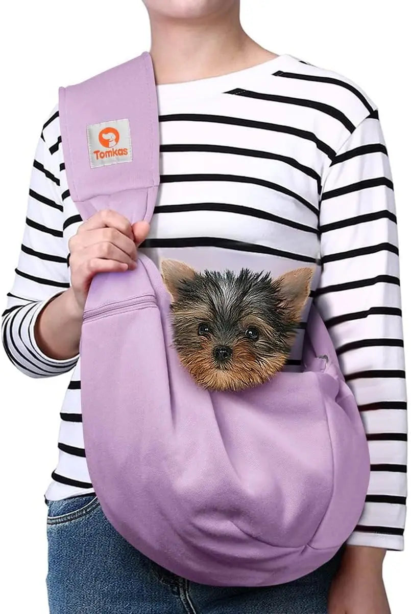 Small Dog Sling Carrier Breathable Wrap Pet Pouch Dogs Cats 3–10 lbs -all colors Light Purple M - Zipper Pocket Adjustable Strap