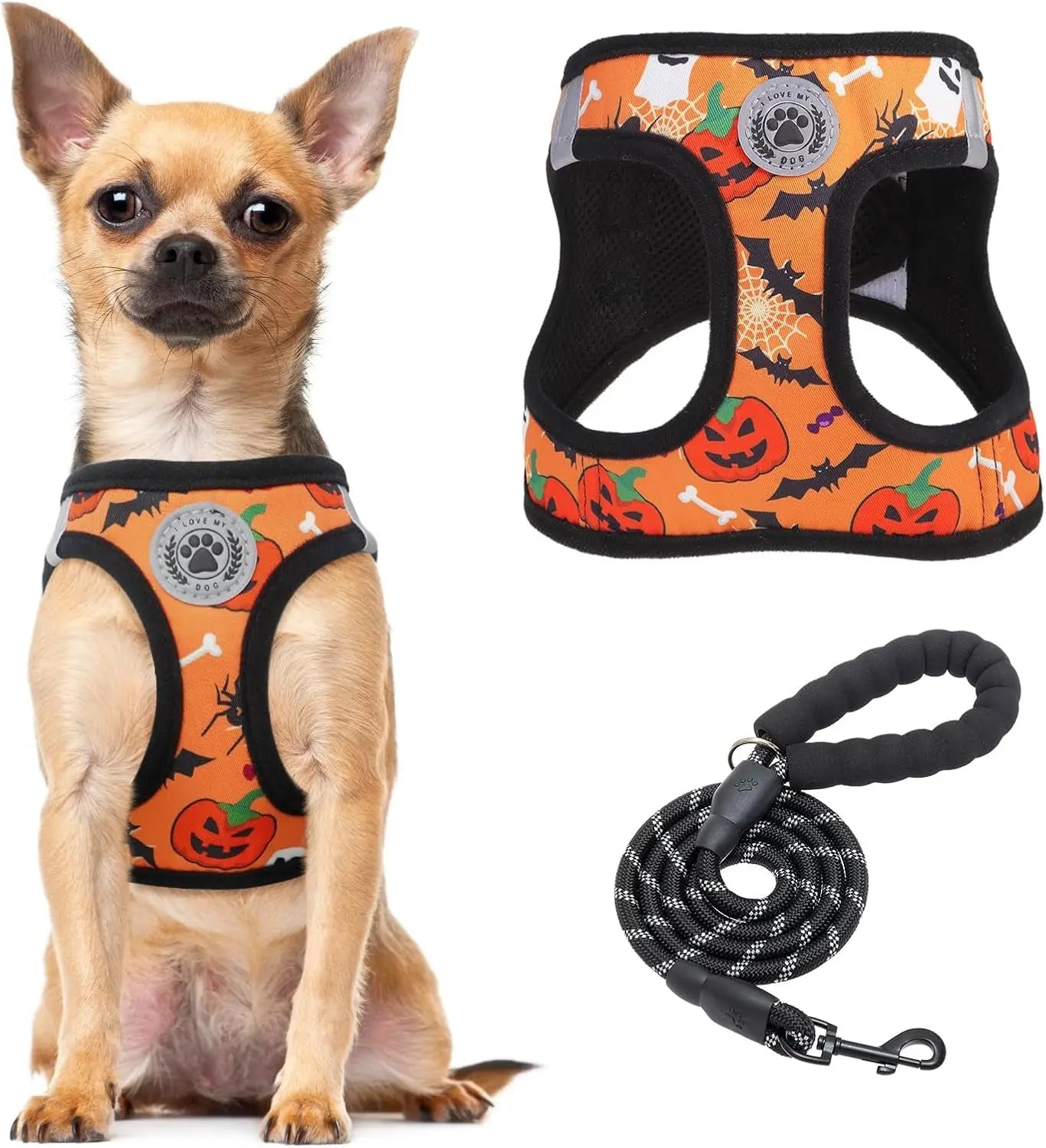 Step-In Dog Harness & Leash Set in Various Patterns – Reflective No Pull (XS- XL) Halloween