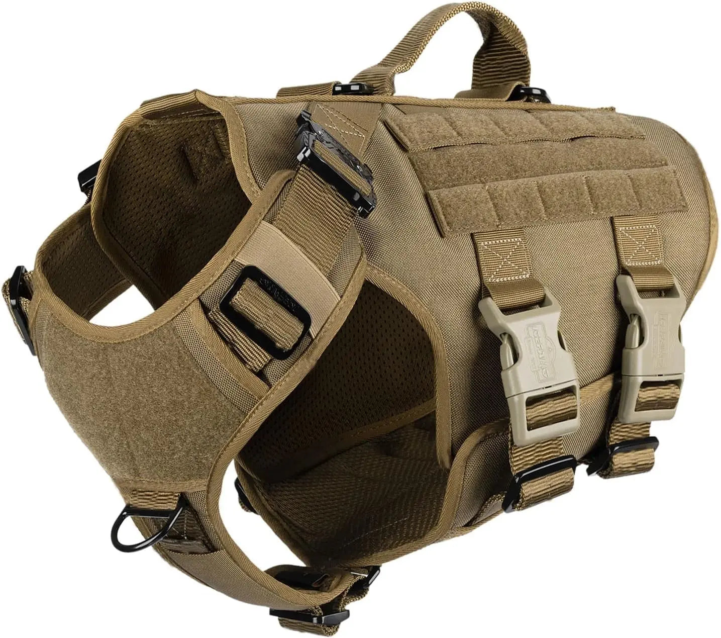 Tactical Dog Harness 6 Buckle No Pull MOLLE Vest Adjustable 3/4 Coverage Coyote Brown