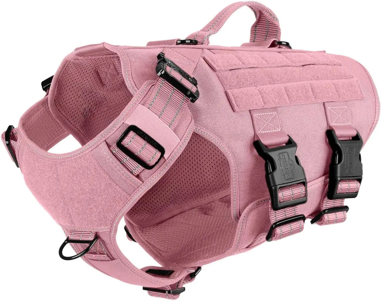 Tactical Dog Harness 6 Buckle No Pull MOLLE Vest Adjustable 3/4 Coverage Pink