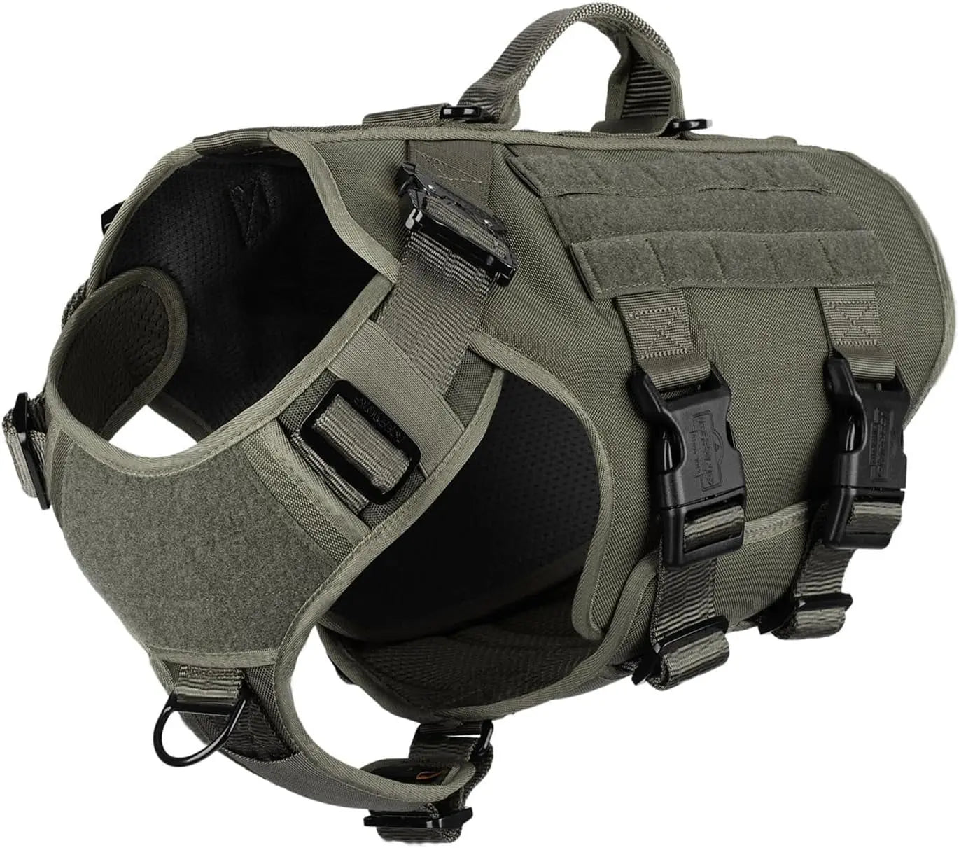 Tactical Dog Harness 6 Buckle No Pull MOLLE Vest Adjustable 3/4 Coverage Ranger Green