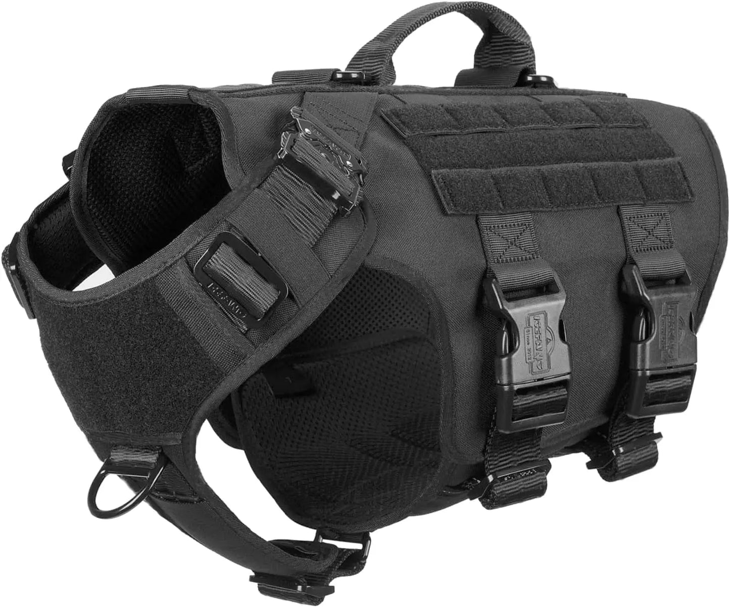 Tactical Dog Harness 6 Buckle No Pull MOLLE Vest Adjustable 3/4 Coverage Black