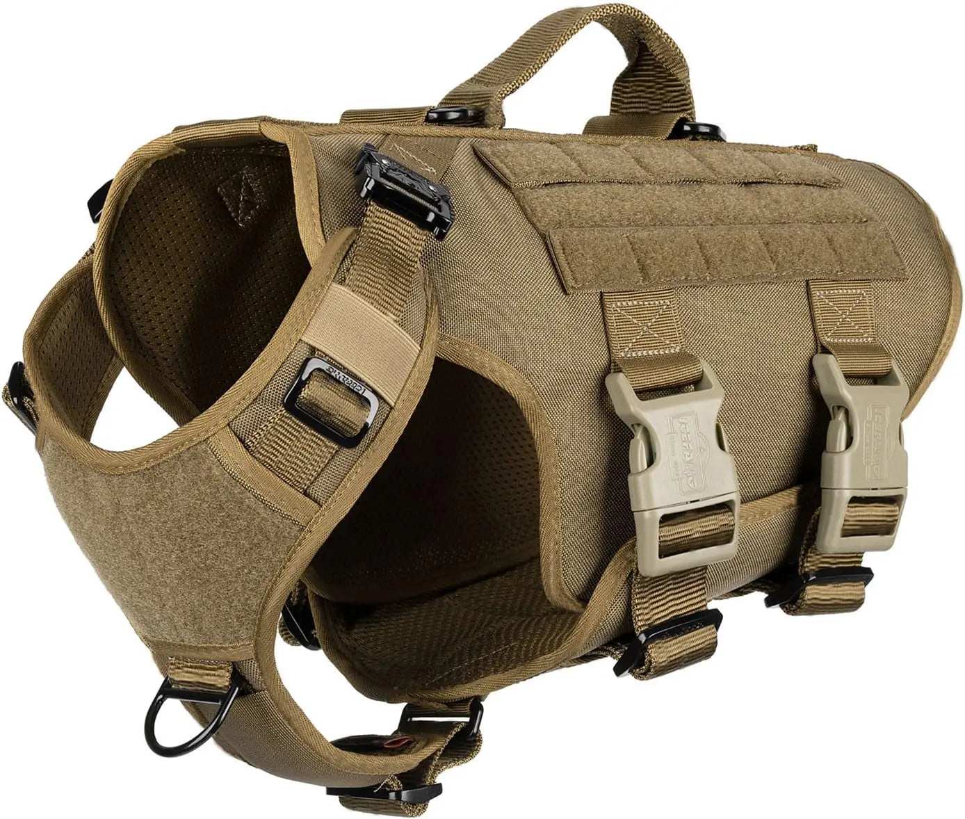 Tactical Dog Harness 6 Buckle No Pull MOLLE Vest Adjustable 3/4 Coverage Coyote Brown Medium (Pack Of 1)
