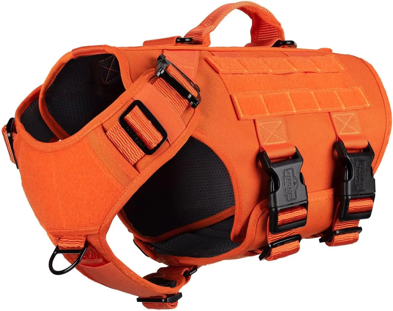 Tactical Dog Harness 6 Buckle No Pull MOLLE Vest Adjustable 3/4 Coverage Safety Orange
