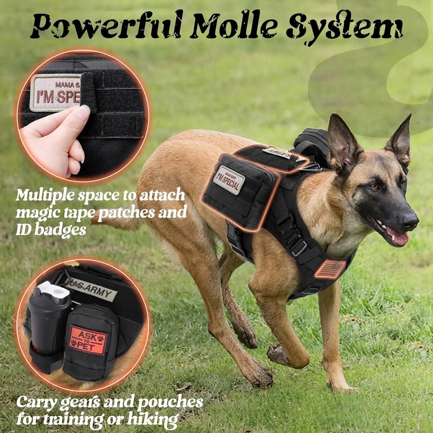Tactical Dog Harness No Pull Heavy Duty Military Vest Large Adjustable