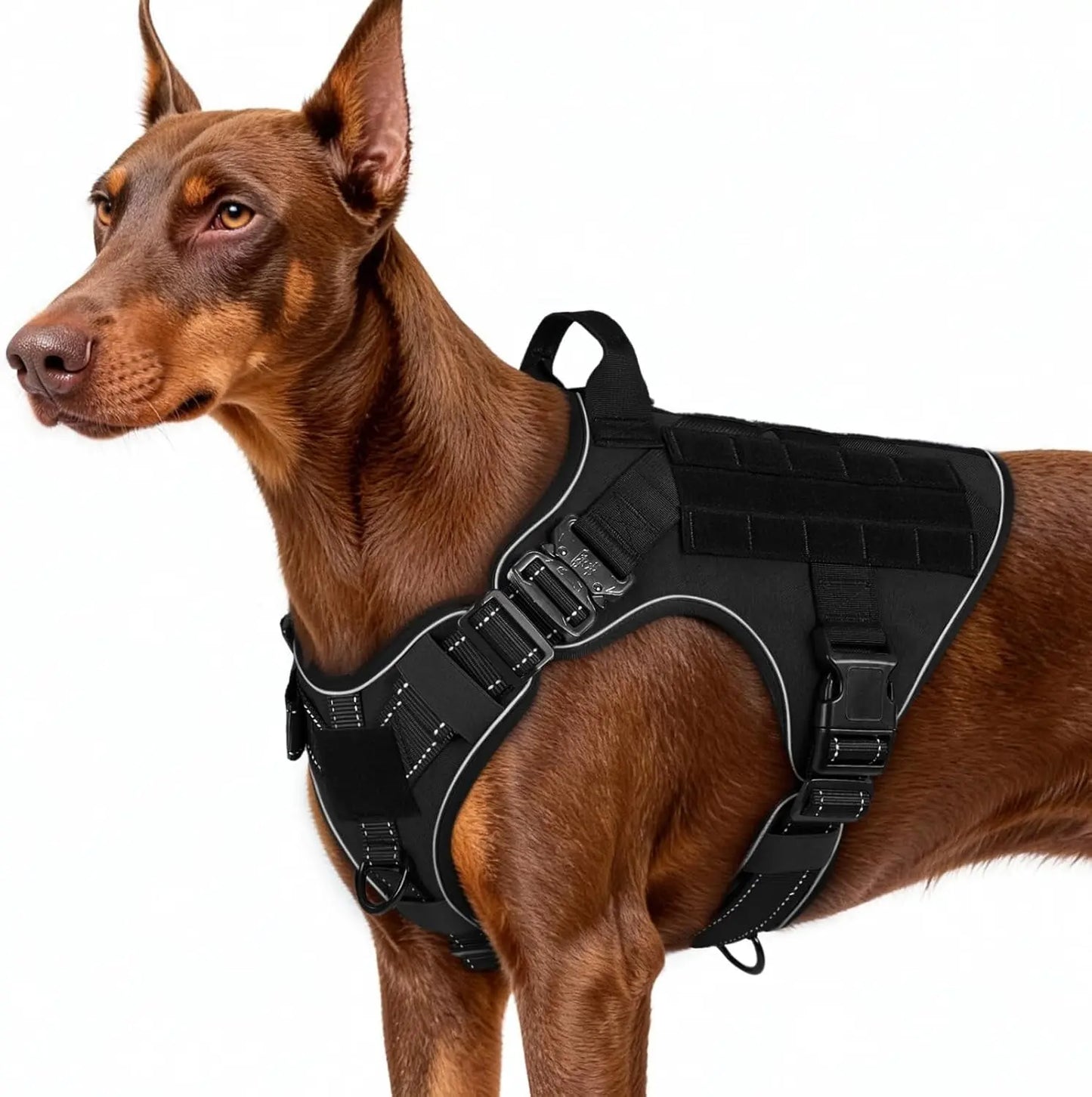 Tactical Dog Harness No Pull Heavy Duty Military Vest Large Adjustable Black Reflective Large