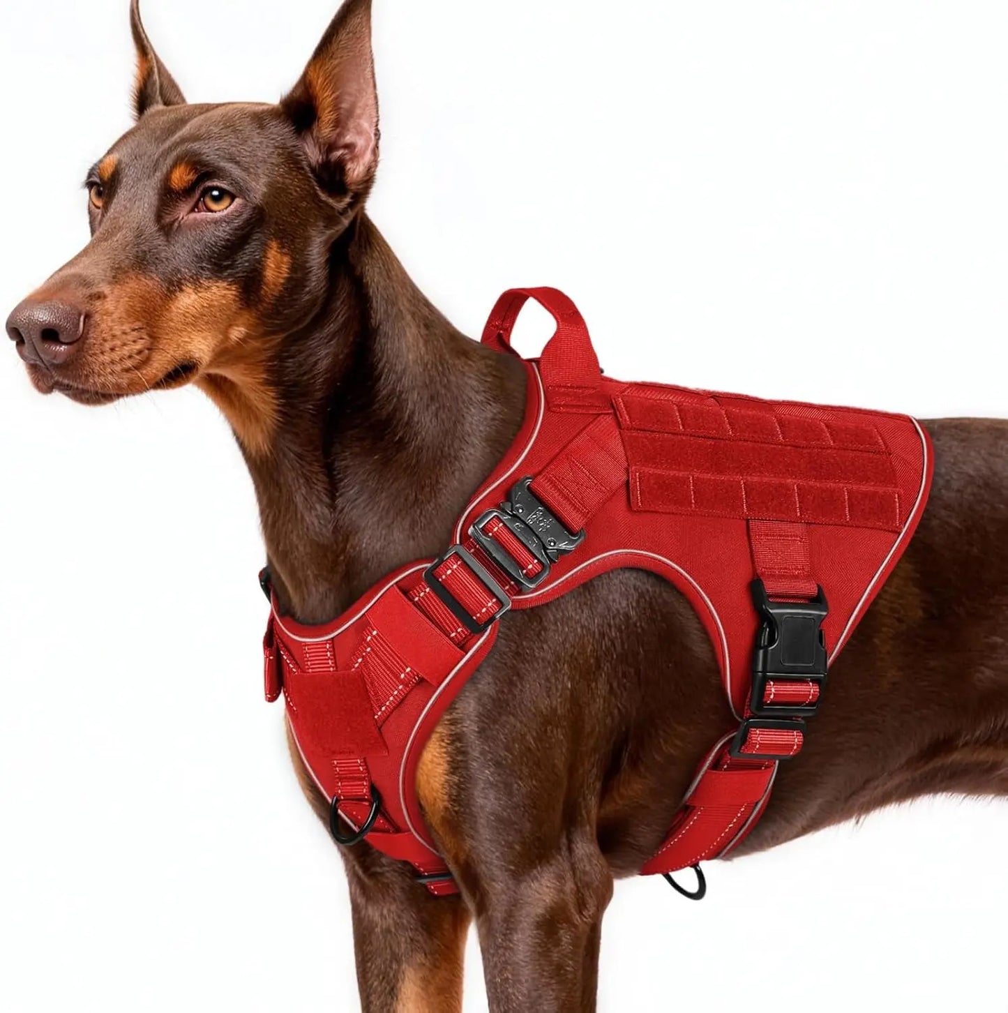Tactical Dog Harness No Pull Heavy Duty Military Vest Large Adjustable Red Reflective Large