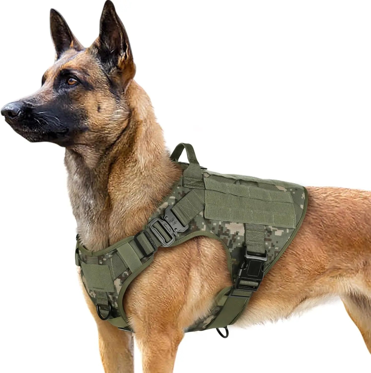 Tactical Dog Harness No Pull Heavy Duty Military Vest Large Adjustable Green Camo Large