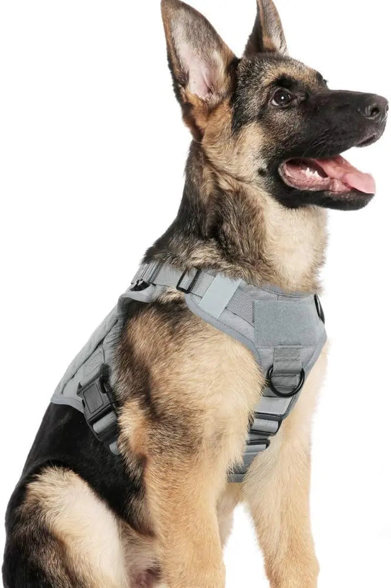Tactical Dog Harness No Pull Heavy Duty Military Vest Large Adjustable Grey Large