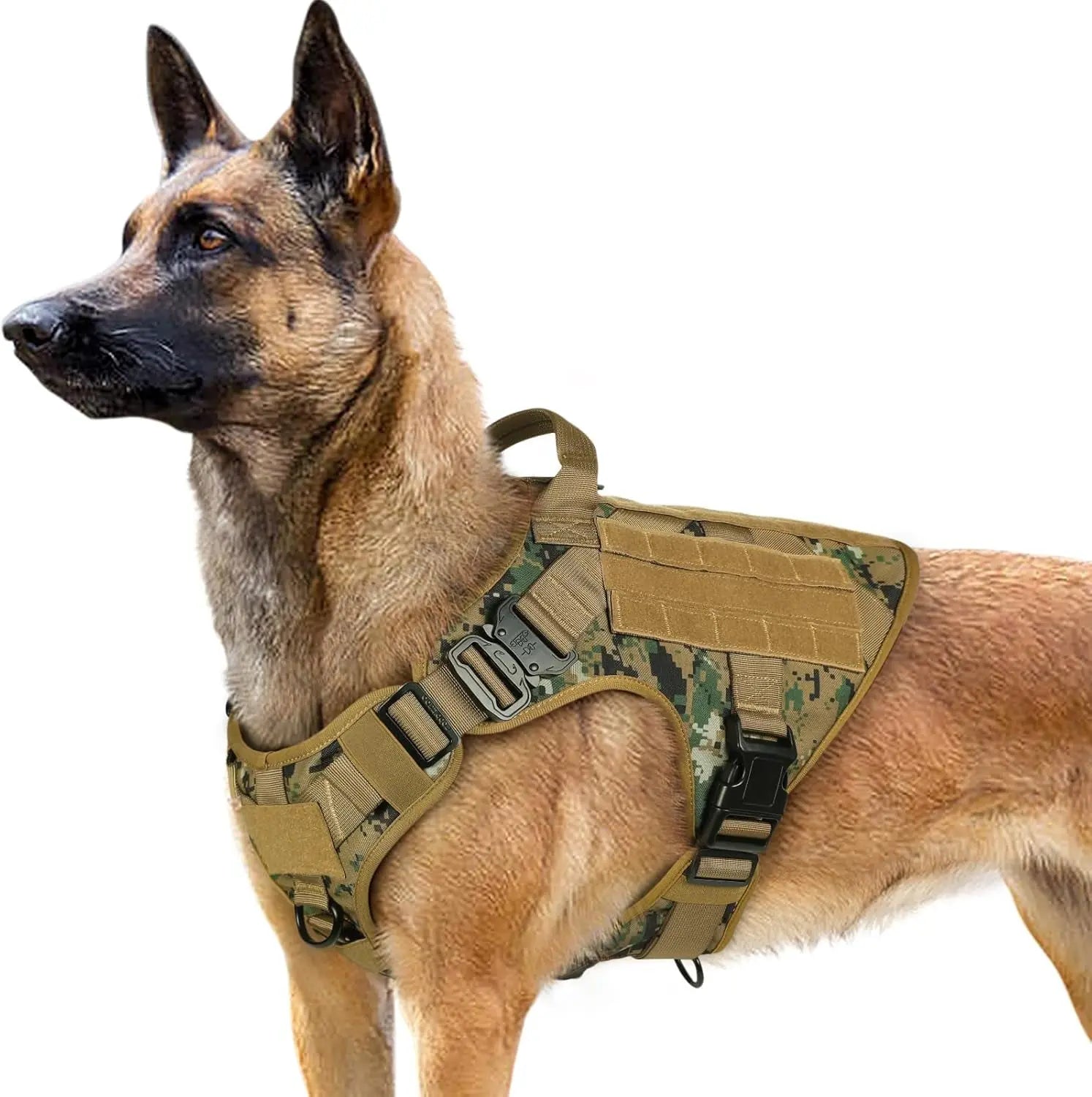 Tactical Dog Harness No Pull Heavy Duty Military Vest Large Adjustable Brown Camo Large