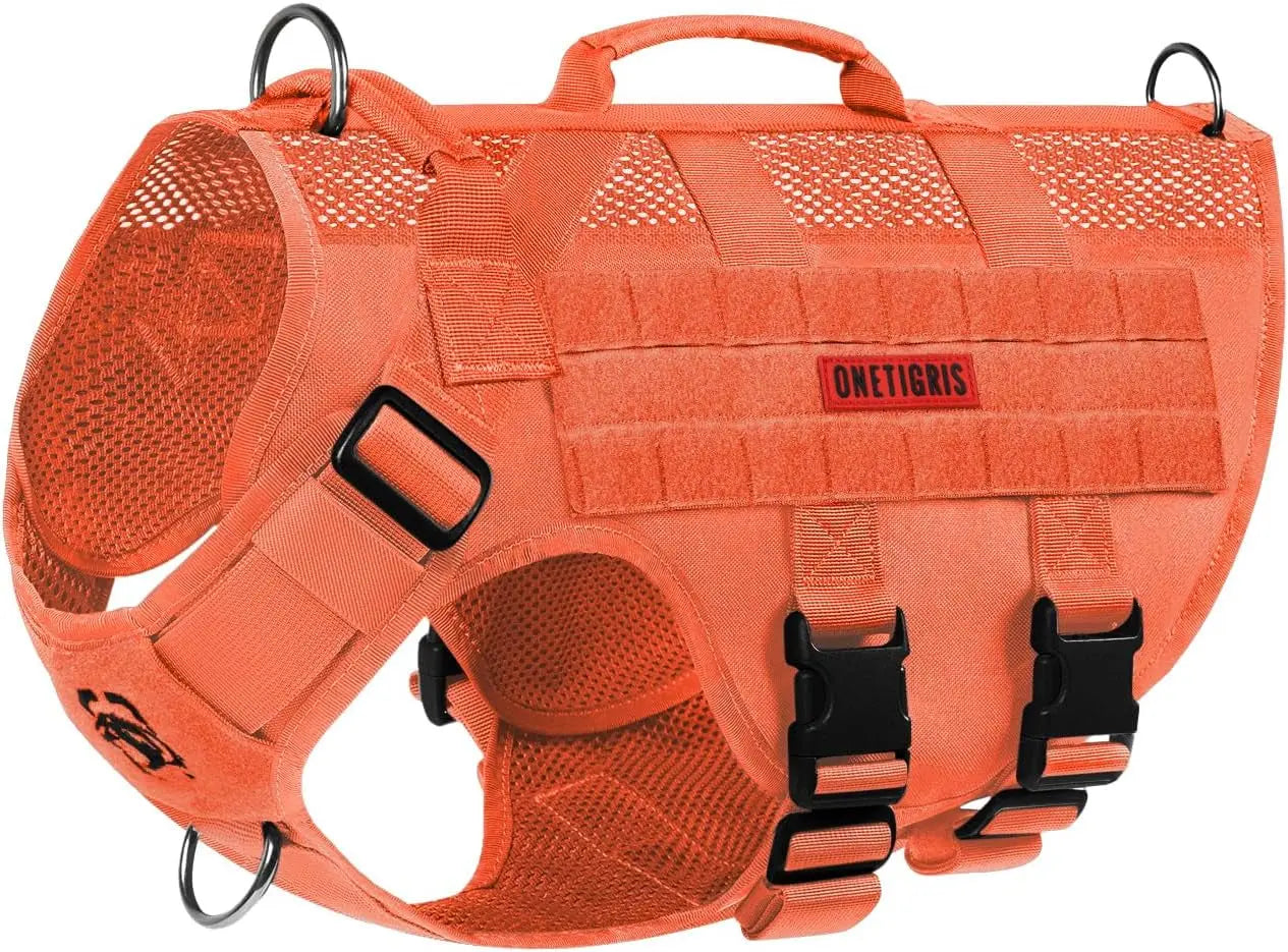 Tactical No-Pull Dog Harness – Mesh Military Vest with Handles for S -XL Dogs Orange