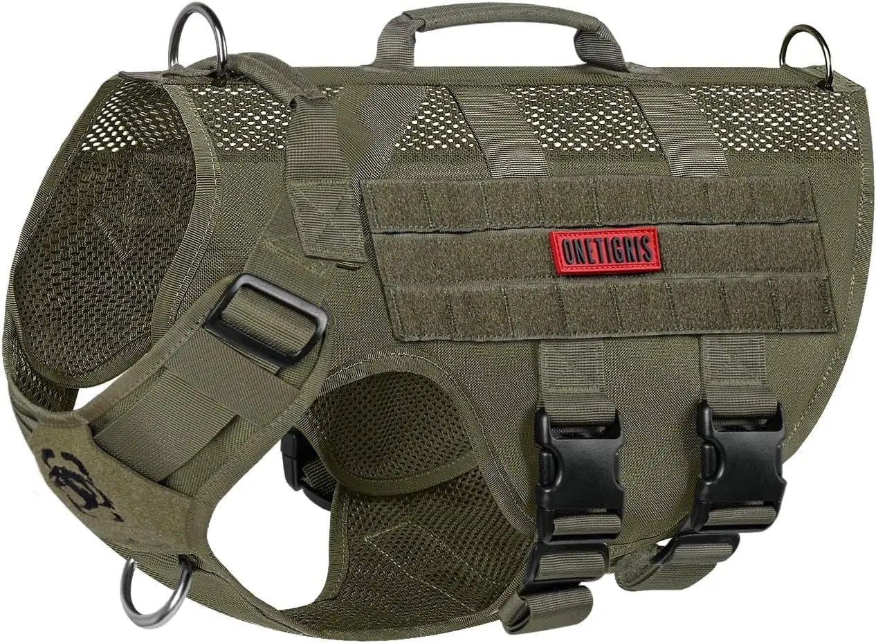Tactical No-Pull Dog Harness – Mesh Military Vest with Handles for S -XL Dogs Green S