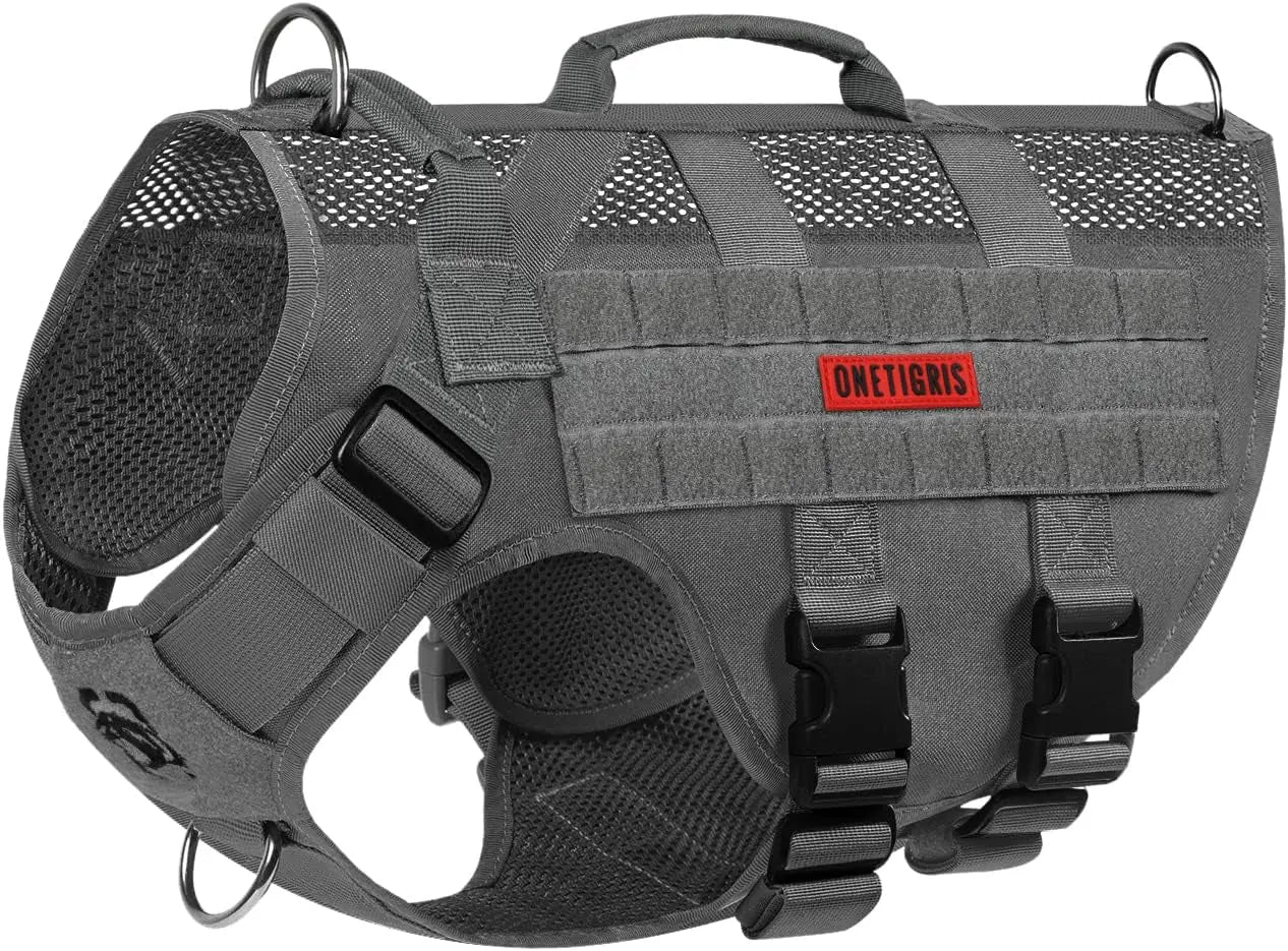 Tactical No-Pull Dog Harness – Mesh Military Vest with Handles for S -XL Dogs Grey
