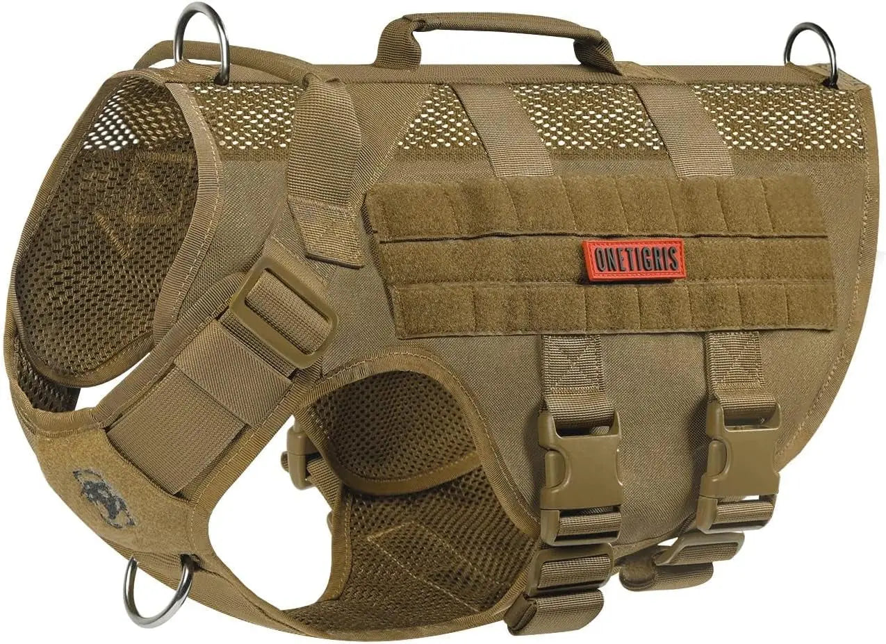 Tactical No-Pull Dog Harness – Mesh Military Vest with Handles for S -XL Dogs Brown S