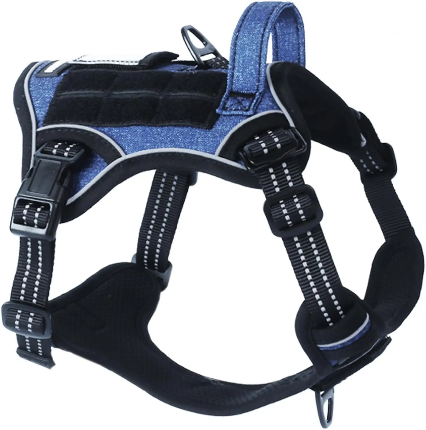 Tactical No-Pull Dog Harness with Handle, Reflective Adjustable Training Vest Denim Blue