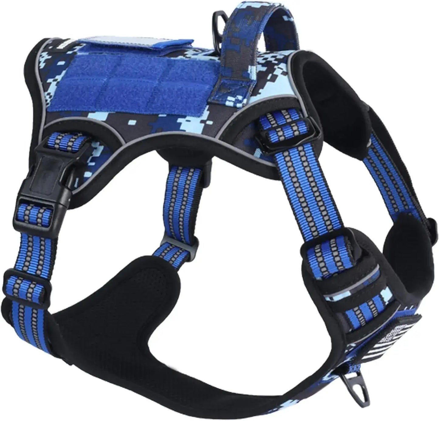 Tactical No-Pull Dog Harness with Handle, Reflective Adjustable Training Vest Blue Camo