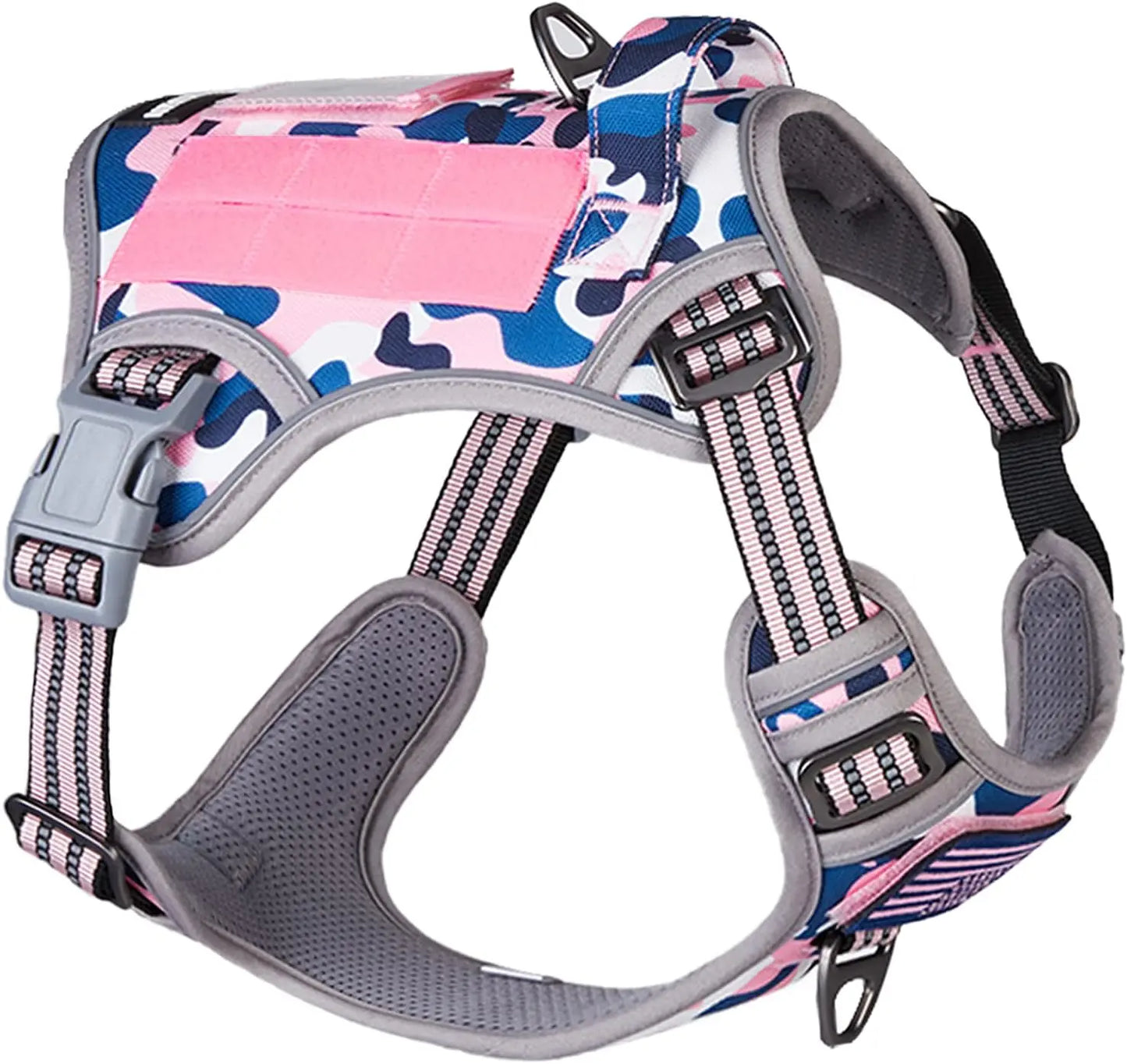 Tactical No-Pull Dog Harness with Handle, Reflective Adjustable Training Vest Pink Camo