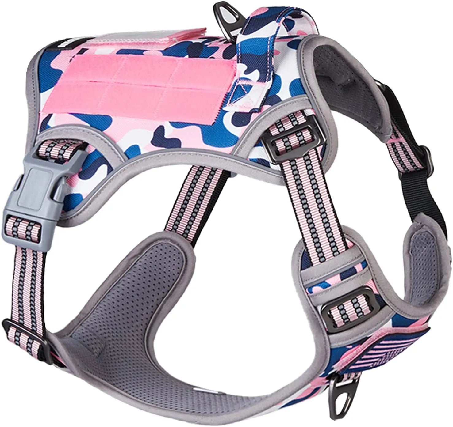 Tactical No-Pull Dog Harness with Handle, Reflective Adjustable Training Vest Pink Camo
