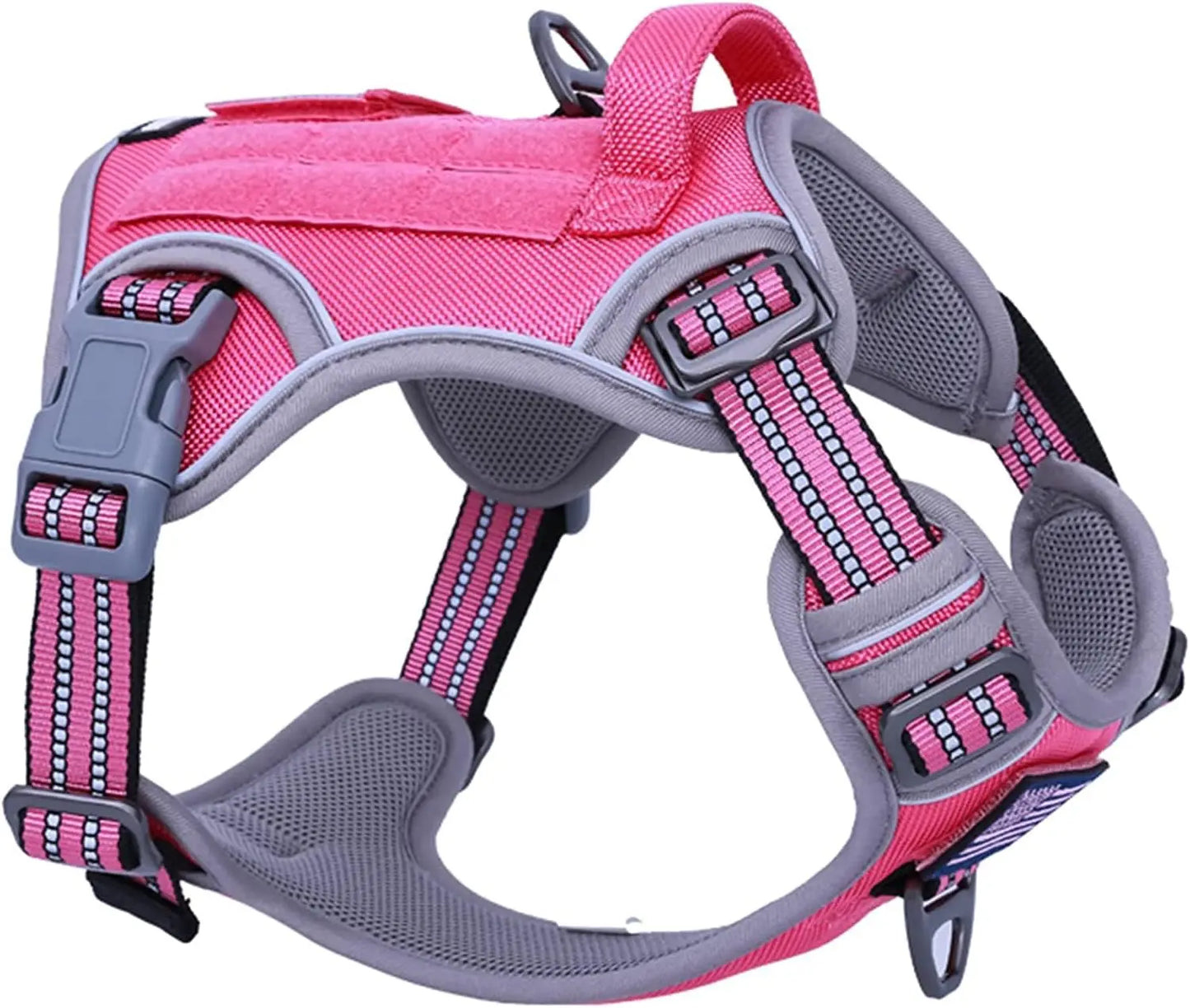 Tactical No-Pull Dog Harness with Handle, Reflective Adjustable Training Vest Rose Red Xs(Neck:11-12.5", Chest:14-20")