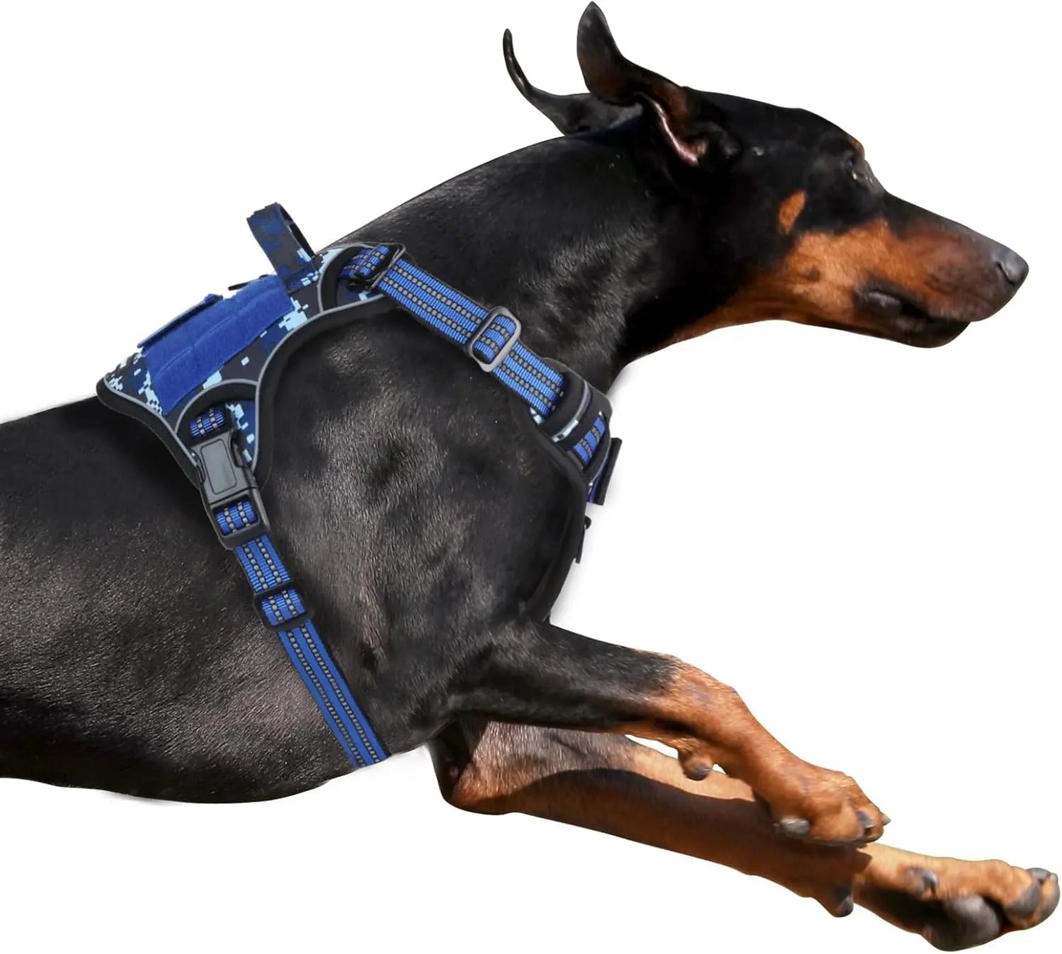 Tactical No-Pull Dog Harness with Handle, Reflective Adjustable Training Vest Blue Camo